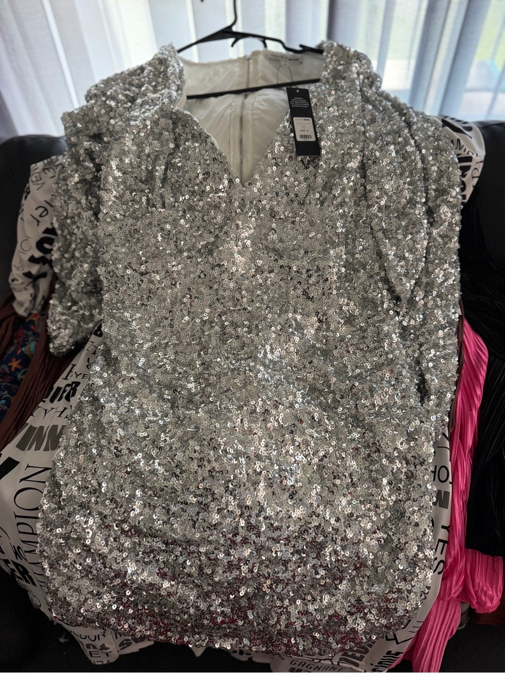 Fashion Nova Silver Sequin V-Neck Party Top